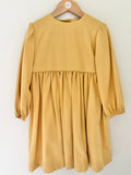 Mustard Long Sleeve Dress with Piping Bodice-Handmade