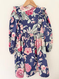 Navy Floral Long Sleeve Dress with frills - Handmade