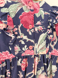 Navy Floral Long Sleeve Dress with frills - Handmade