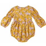 Millie Floral Long Sleeve Lace Romper in Honey Gold - Designer Kidz